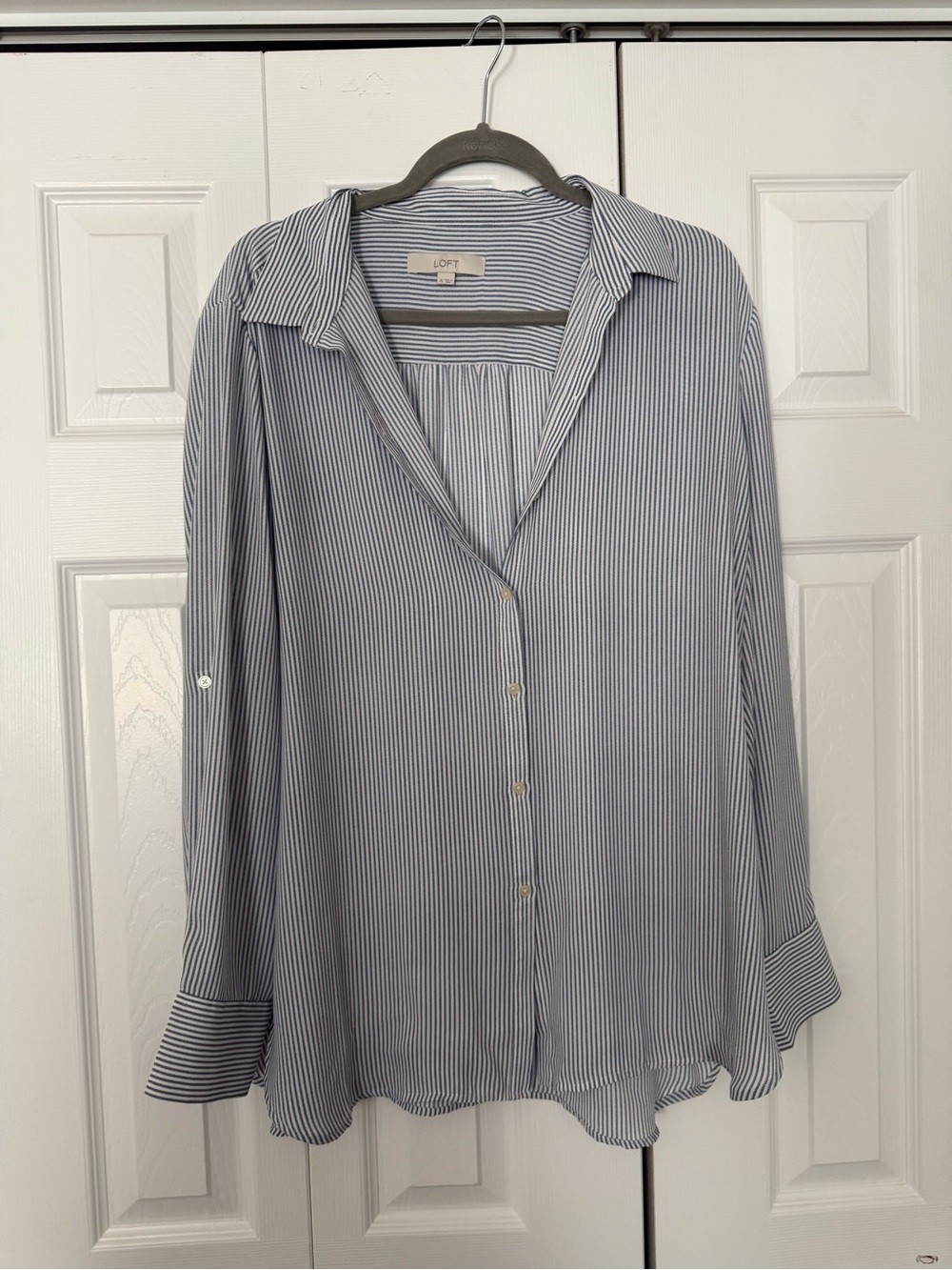 LOFT Blue and White Pinstripe Button-Front Women’s Blouse